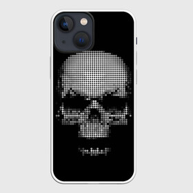 Чехол для iPhone 13 mini с принтом Череп в Екатеринбурге,  |  | background | black | day of the dead | death | drawing | graphics | h | halloween | points | raster | skeleton | skull | symbol | teeth | взгляд | графика | день мертвых | зубы | мексика | праздник | растр | рисунок | символ | скелет | точки | фо