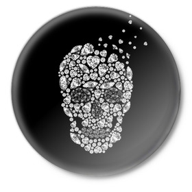 Значок с принтом Diamond skull в Екатеринбурге,  металл | круглая форма, металлическая застежка в виде булавки | background | black | death | diamond skull | drawing | graphics | hal | hearts | precious stones | symbol | wealth | богатство | бриллиантовый | графика | день мертвых | драгоценные | камни | мексика | праздник | рисунок | сердца | символ | фон |