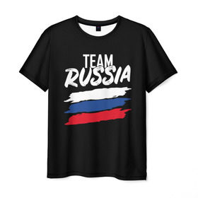 Мужская футболка 3D с принтом Team Russia в Екатеринбурге, 100% полиэфир | прямой крой, круглый вырез горловины, длина до линии бедер | 