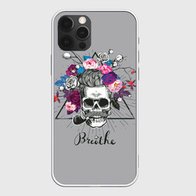 Чехол для iPhone 12 Pro Max с принтом Breathe в Екатеринбурге, Силикон |  | berr | bones | breathe | flowers | skeleton | skull | венок | графика | день мертвых | дышать | звезды | кости | ленты | лучи | мексика | праздник | рисунок | розы | серый | символ | скелет | треугольник | трубка | усы | фон