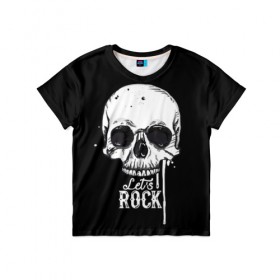Детская футболка 3D с принтом Let is rock в Екатеринбурге, 100% гипоаллергенный полиэфир | прямой крой, круглый вырез горловины, длина до линии бедер, чуть спущенное плечо, ткань немного тянется | Тематика изображения на принте: bones | death | drawing | drops | flowing | graphic | music | rock | skeleton | skull | splashes | style | symbol | брызги | графика | день мертвых | капли | кости | мексика | музыка | праздник | рисунок | рок | символ | скелет | стиль | течёт | 