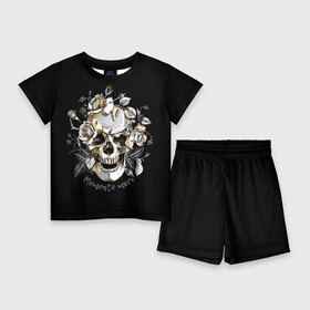 Детский костюм с шортами 3D с принтом Memento mori в Екатеринбурге,  |  | blac | death | drawing | flowers | graphics | head | ornament | patterns | remember | roses | skeleton | skull | symbol | голова | графика | надпись | орнамент | помни | рисунок | розы | символ | скелет | текст | узоры | фон | цветы | череп | чер