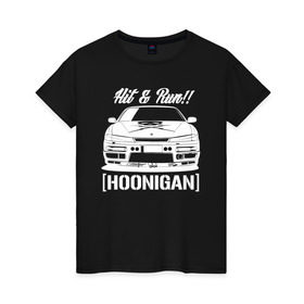 Женская футболка хлопок с принтом Nissan Silvia S14 Hoonigan в Екатеринбурге, 100% хлопок | прямой крой, круглый вырез горловины, длина до линии бедер, слегка спущенное плечо | hoonigan | nissan | nissan silvia s14 | silvia s14