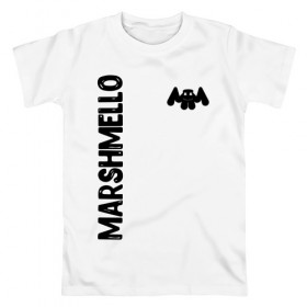 Мужская футболка хлопок с принтом Marshmello в Екатеринбурге, 100% хлопок | прямой крой, круглый вырез горловины, длина до линии бедер, слегка спущенное плечо. | christopher comstock | dj | marshmello | music | диджей | клубная музыка | клубняк | крис комсток | логотип | маршмэллоу | музыка