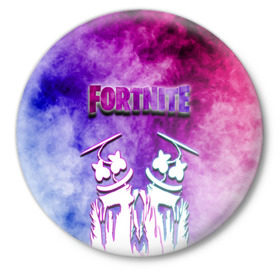 Значок с принтом Fortnite & Marshmello (Color). в Екатеринбурге,  металл | круглая форма, металлическая застежка в виде булавки | Тематика изображения на принте: color | fortnite | fortnite 2 | fortnite x | geometry | marshmello | ninja | streamer | texture | абстракция | геометрия | дизайн | дым | игра | красочный дым | маршмелло | ниндзя | радуга | силуэт | стиль | текстура | улыбка | 