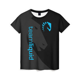 Женская футболка 3D с принтом TEAM LIQUID в Екатеринбурге, 100% полиэфир ( синтетическое хлопкоподобное полотно) | прямой крой, круглый вырез горловины, длина до линии бедер | 2019 | blue | cybersport | esport | liquid | logo | pro league | team | team liquid | киберспорт | логотип | тим ликвид | фирменные цвета