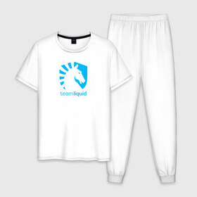 Мужская пижама хлопок с принтом TEAM LIQUID в Екатеринбурге, 100% хлопок | брюки и футболка прямого кроя, без карманов, на брюках мягкая резинка на поясе и по низу штанин
 | 2019 | blue | cybersport | esport | liquid | logo | pro league | team | team liquid | киберспорт | логотип | тим ликвид | фирменные цвета