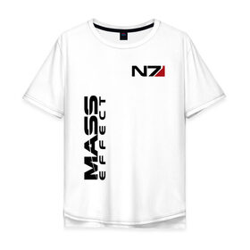 Мужская футболка хлопок Oversize с принтом MASS EFFECT в Екатеринбурге, 100% хлопок | свободный крой, круглый ворот, “спинка” длиннее передней части | Тематика изображения на принте: logo | n7 | броня | костюм | лого | масс эффект | н7 | стальная броня | шепард