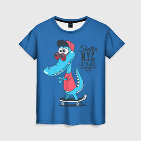 Женская футболка 3D с принтом Skate NYC в Екатеринбурге, 100% полиэфир ( синтетическое хлопкоподобное полотно) | прямой крой, круглый вырез горловины, длина до линии бедер | freestyle | n | skateboard | бейсболка | город | графика | движение | дикий | доска | животное | колёса | красный | крокодил | крутой | надпись | нью йорк | очки | рисунок | ролики | сила | синий | скейтборд | спорт