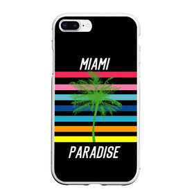 Чехол для iPhone 7Plus/8 Plus матовый с принтом Miami Paradise в Екатеринбурге, Силикон | Область печати: задняя сторона чехла, без боковых панелей | america | city | colorful | drawing | grap | miami | palm tree | paradise | recreation | resort | stripes | tree | usa | world | америка | город | графика | дерево | курорт | майами | мировой | надпись | отдых | пальма | полосы | разноцветные | рай | рису