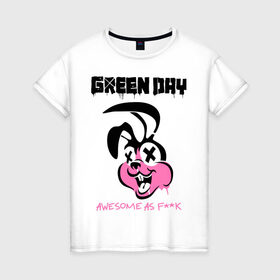 Женская футболка хлопок с принтом Green Day в Екатеринбурге, 100% хлопок | прямой крой, круглый вырез горловины, длина до линии бедер, слегка спущенное плечо | Тематика изображения на принте: green day | greenday | punk | rock | грин дэй | группы | музыка | панк | рок