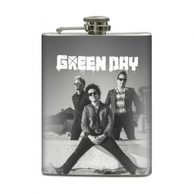 Фляга с принтом Green Day в Екатеринбурге, металлический корпус | емкость 0,22 л, размер 125 х 94 мм. Виниловая наклейка запечатывается полностью | Тематика изображения на принте: green day | greenday | punk | rock | грин дэй | группы | музыка | панк | рок