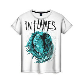 Женская футболка 3D с принтом In Flames в Екатеринбурге, 100% полиэфир ( синтетическое хлопкоподобное полотно) | прямой крой, круглый вырез горловины, длина до линии бедер | battles | death metal | in flames | inflames | metal | rock | группы | дэт метал | метал | музыка | рок