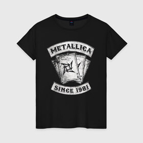 Женская футболка хлопок с принтом Metallica в Екатеринбурге, 100% хлопок | прямой крой, круглый вырез горловины, длина до линии бедер, слегка спущенное плечо | heavy metal | metal | metallica | группы | метал | металлика | музыка | рок | трэш метал | хєви метал