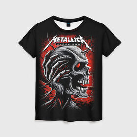 Женская футболка 3D с принтом Metallica в Екатеринбурге, 100% полиэфир ( синтетическое хлопкоподобное полотно) | прямой крой, круглый вырез горловины, длина до линии бедер | heavy metal | metal | metallica | группы | метал | металлика | музыка | рок | трэш метал | хєви метал