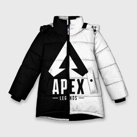 Зимняя куртка для девочек 3D с принтом APEX LEGENDS в Екатеринбурге, ткань верха — 100% полиэстер; подклад — 100% полиэстер, утеплитель — 100% полиэстер. | длина ниже бедра, удлиненная спинка, воротник стойка и отстегивающийся капюшон. Есть боковые карманы с листочкой на кнопках, утяжки по низу изделия и внутренний карман на молнии. 

Предусмотрены светоотражающий принт на спинке, радужный светоотражающий элемент на пуллере молнии и на резинке для утяжки. | apex | legend | legends | titanfall | апекс | арех | бангалор | бладхаунд | верхушки | гибралтар | каустик | лайфлайн | легенда | легенды | ледженд | леджендс | мираж | орех | рэйф | титанфол
