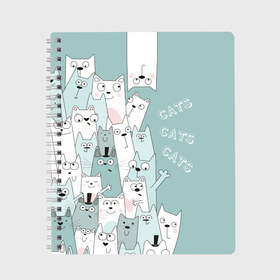 Тетрадь с принтом Cats в Екатеринбурге, 100% бумага | 48 листов, плотность листов — 60 г/м2, плотность картонной обложки — 250 г/м2. Листы скреплены сбоку удобной пружинной спиралью. Уголки страниц и обложки скругленные. Цвет линий — светло-серый
 | background | bug ey | cats | drawing | font | funny | graphics | heap | inscription | kittens | mountain | pets | text | весёлые | гора | графика | домашние | животные | коты | котята | куча | надпись | праздник | пучеглазые | радость | рисунок | румянец 