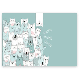 Поздравительная открытка с принтом Cats в Екатеринбурге, 100% бумага | плотность бумаги 280 г/м2, матовая, на обратной стороне линовка и место для марки
 | background | bug ey | cats | drawing | font | funny | graphics | heap | inscription | kittens | mountain | pets | text | весёлые | гора | графика | домашние | животные | коты | котята | куча | надпись | праздник | пучеглазые | радость | рисунок | румянец 
