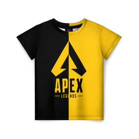 Детская футболка 3D с принтом APEX LEGENDS YELLOW в Екатеринбурге, 100% гипоаллергенный полиэфир | прямой крой, круглый вырез горловины, длина до линии бедер, чуть спущенное плечо, ткань немного тянется | apex | legend | legends | titanfall | апекс | арех | бангалор | бладхаунд | верхушки | гибралтар | каустик | лайфлайн | легенда | легенды | ледженд | леджендс | мираж | орех | рэйф | титанфол