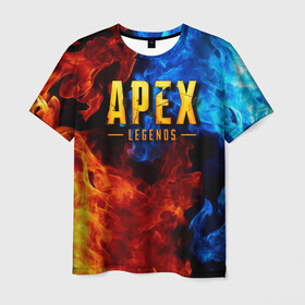 Мужская футболка 3D с принтом APEX LEGENDS в Екатеринбурге, 100% полиэфир | прямой крой, круглый вырез горловины, длина до линии бедер | Тематика изображения на принте: apex | apex legends | апекс | апекс легенд | апекс легендс | бой | игра | компьютерная игра | королевская битва | лучшее | огонь | онлайн игра | популярное | текстура | хит | шутер