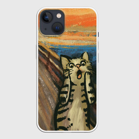 Чехол для iPhone 13 с принтом Крик котика в Екатеринбурге,  |  | Тематика изображения на принте: cat | картина | кот | котик | котики | коты | котэ | кошак | крик | мем | приколы