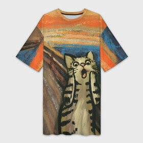 Платье-футболка 3D с принтом Крик котика в Екатеринбурге,  |  | cat | картина | кот | котик | котики | коты | котэ | кошак | крик | мем | приколы