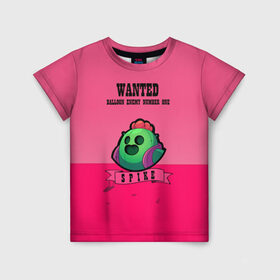Детская футболка 3D с принтом WANTED Spike в Екатеринбурге, 100% гипоаллергенный полиэфир | прямой крой, круглый вырез горловины, длина до линии бедер, чуть спущенное плечо, ткань немного тянется | brawl | brawl stars | smash bros