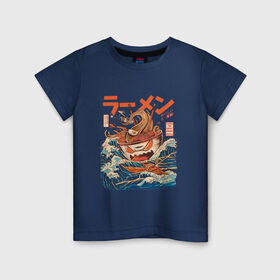 Детская футболка хлопок с принтом Great Ramen off Kanagawa в Екатеринбурге, 100% хлопок | круглый вырез горловины, полуприлегающий силуэт, длина до линии бедер | Тематика изображения на принте: kanagawa | ramen | аниме | большая волна в канагаве | рамен | рамен в канагаве