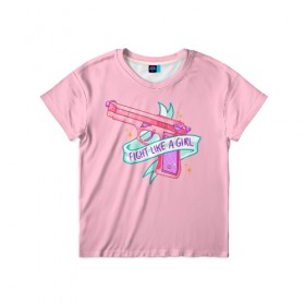 Детская футболка 3D с принтом FIGHT LIKE A GIRL в Екатеринбурге, 100% гипоаллергенный полиэфир | прямой крой, круглый вырез горловины, длина до линии бедер, чуть спущенное плечо, ткань немного тянется | 8 марта | feminism | girl power | like a girl | venus | весна | женщины | международный женский день | подарок | феминизм