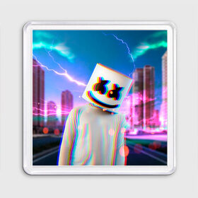 Магнит 55*55 с принтом Marshmello Glitch в Екатеринбурге, Пластик | Размер: 65*65 мм; Размер печати: 55*55 мм | Тематика изображения на принте: christopher | comstock | dj | dotcom | fortnite | friends | glitch | marshmallow | marshmello | usa | глитч | диджей | друзья | зефир | комсток | крис | мармелад | маршмэллоу | молнии | музыка | продюсер | сша | фортнайт | хаус | электро