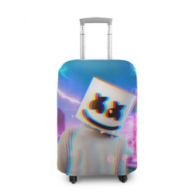 Чехол для чемодана 3D с принтом Marshmello Glitch в Екатеринбурге, 86% полиэфир, 14% спандекс | двустороннее нанесение принта, прорези для ручек и колес | Тематика изображения на принте: christopher | comstock | dj | dotcom | fortnite | friends | glitch | marshmallow | marshmello | usa | глитч | диджей | друзья | зефир | комсток | крис | мармелад | маршмэллоу | молнии | музыка | продюсер | сша | фортнайт | хаус | электро