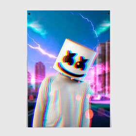 Постер с принтом Marshmello Glitch в Екатеринбурге, 100% бумага
 | бумага, плотность 150 мг. Матовая, но за счет высокого коэффициента гладкости имеет небольшой блеск и дает на свету блики, но в отличии от глянцевой бумаги не покрыта лаком | christopher | comstock | dj | dotcom | fortnite | friends | glitch | marshmallow | marshmello | usa | глитч | диджей | друзья | зефир | комсток | крис | мармелад | маршмэллоу | молнии | музыка | продюсер | сша | фортнайт | хаус | электро