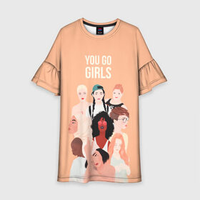 Детское платье 3D с принтом Вперед, девчонки в Екатеринбурге, 100% полиэстер | прямой силуэт, чуть расширенный к низу. Круглая горловина, на рукавах — воланы | Тематика изображения на принте: 8 марта | feminism | girl power | like a girl | venus | весна | женщины | международный женский день | подарок | феминизм