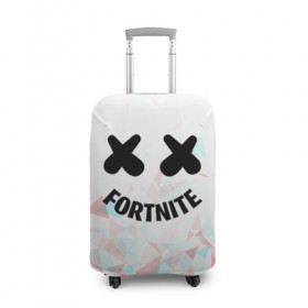 Чехол для чемодана 3D с принтом FORTNITE x MARSHMELLO в Екатеринбурге, 86% полиэфир, 14% спандекс | двустороннее нанесение принта, прорези для ручек и колес | 2019 | dj | fortnite | game | glitch | marshmello | usa | америка | глитч | игра | клубная музыка | маршмелло | музыка | музыкант | ф | фортнайт