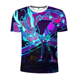 Мужская футболка 3D спортивная с принтом League Of Legends Neon Dragon в Екатеринбурге, 100% полиэстер с улучшенными характеристиками | приталенный силуэт, круглая горловина, широкие плечи, сужается к линии бедра | akali | dragon | kda | league of egends | lol | neon | дракон | неон | персонаж