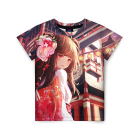 Детская футболка 3D с принтом Retrograde & Xomu - Valhalla в Екатеринбурге, 100% гипоаллергенный полиэфир | прямой крой, круглый вырез горловины, длина до линии бедер, чуть спущенное плечо, ткань немного тянется | anime | retrograde | valhalla | xomu | аниме | девочка | персонаж | цветы | япония