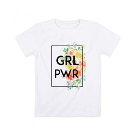 Детская футболка хлопок с принтом GRL PWR в Екатеринбурге, 100% хлопок | круглый вырез горловины, полуприлегающий силуэт, длина до линии бедер | 8 марта | feminism | girl power | like a girl | venus | весна | женщины | международный женский день | подарок | феминизм