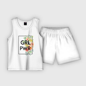Детская пижама с шортами хлопок с принтом GRL PWR в Екатеринбурге,  |  | Тематика изображения на принте: 8 марта | feminism | girl power | like a girl | venus | весна | женщины | международный женский день | подарок | феминизм