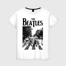 Женская футболка хлопок с принтом The Beatles в Екатеринбурге, 100% хлопок | прямой крой, круглый вырез горловины, длина до линии бедер, слегка спущенное плечо | beatles | the beatles | битлз | битлс | битлы | группы | джон леннон | джордж харрисон | легенды | музыка | пол маккартни | ринго старр | рок