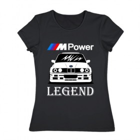 Женская футболка хлопок с принтом BMW Power LEGEND в Екатеринбурге, 100% хлопок | прямой крой, круглый вырез горловины, длина до линии бедер, слегка спущенное плечо | bmw | legend | motorsport | power | авто | автомобиль | бмв | бумер | бэха | крутая | легенда | машина | немецкое | тачка