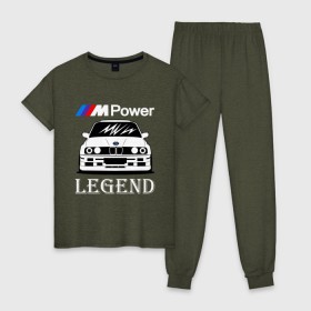 Женская пижама хлопок с принтом BMW Power LEGEND в Екатеринбурге, 100% хлопок | брюки и футболка прямого кроя, без карманов, на брюках мягкая резинка на поясе и по низу штанин | bmw | legend | motorsport | power | авто | автомобиль | бмв | бумер | бэха | крутая | легенда | машина | немецкое | тачка