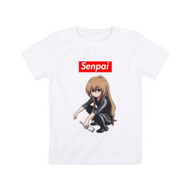 Детская футболка хлопок с принтом Senpai (Гопник) в Екатеринбурге, 100% хлопок | круглый вырез горловины, полуприлегающий силуэт, длина до линии бедер | ahegao | anime | manga | sempai | senpai | аниме | ахегао | манга | семпай | сенпай