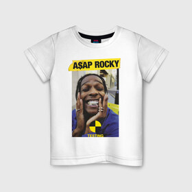 Детская футболка хлопок с принтом A$AP ROCKY в Екатеринбурге, 100% хлопок | круглый вырез горловины, полуприлегающий силуэт, длина до линии бедер | aap | asap | mob | rap | rocky | testing | асап | банда | моб | раким | реп | роки | рэп | рэпер | тестинг | эйсап | эсап