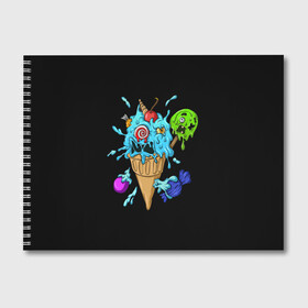 Альбом для рисования с принтом Мороженое Монстр в Екатеринбурге, 100% бумага
 | матовая бумага, плотность 200 мг. | Тематика изображения на принте: candy | ice cream | marshmallow | monster | monsters | oreo | sweets | zombie | зомби | леденец | леденцы | маршмеллоу | монстр | монстры | мороженое | орео | сладости