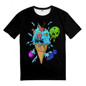 Мужская футболка 3D с принтом Мороженое Монстр в Екатеринбурге, 100% полиэфир | прямой крой, круглый вырез горловины, длина до линии бедер | candy | ice cream | marshmallow | monster | monsters | oreo | sweets | zombie | зомби | леденец | леденцы | маршмеллоу | монстр | монстры | мороженое | орео | сладости