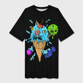 Платье-футболка 3D с принтом Мороженое Монстр в Екатеринбурге,  |  | candy | ice cream | marshmallow | monster | monsters | oreo | sweets | zombie | зомби | леденец | леденцы | маршмеллоу | монстр | монстры | мороженое | орео | сладости