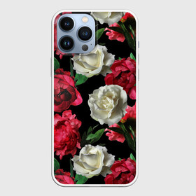 Чехол для iPhone 13 Pro Max с принтом Розы в Екатеринбурге,  |  | f | flora | flowers | greens | leaves | nature | ornament | patterns | petals | red | roses | style | white | youth | белые | зелень | иллюстрация | красные | лепестки | листья | мода | молодежная | орнамент | природа | розовые | розы | стиль | узоры | фл