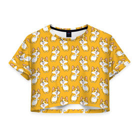 Женская футболка Cropp-top с принтом Корги Паттерн 2 в Екатеринбурге, 100% полиэстер | круглая горловина, длина футболки до линии талии, рукава с отворотами | веселый | лапочка | милый | мимими | оранжевый | пес | песик | собака | счастье | щенок