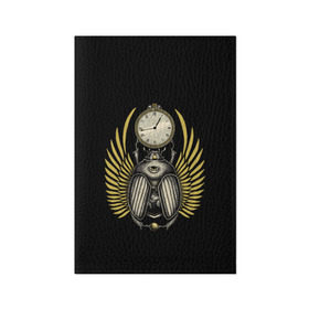 Обложка для паспорта матовая кожа с принтом жук скарабей в Екатеринбурге, натуральная матовая кожа | размер 19,3 х 13,7 см; прозрачные пластиковые крепления | арт | время | жук | золото | история | крылья | лапки | мумия | психоделика | скарабей | третий глаз | часы | черно желтый