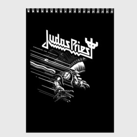 Скетчбук с принтом Judas Priest в Екатеринбурге, 100% бумага
 | 48 листов, плотность листов — 100 г/м2, плотность картонной обложки — 250 г/м2. Листы скреплены сверху удобной пружинной спиралью | Тематика изображения на принте: judas priest | metal | rock | группы | метал | музыка | рок | хард рок | хэви метал